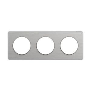 plaque de finition 3 postes Schneider Odace Touch finition aluminium brossé - vue de face