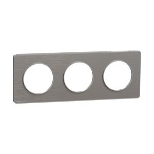 plaque de finition 3 postes Schneider Odace Touch finition aluminium brossé