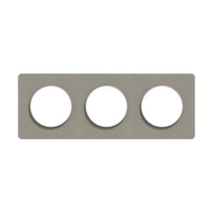plaque 3 postes Schneider Odace Touch finition Kvadrat gris perle avec liseré aluminium - vue de face