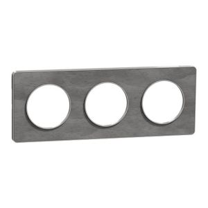 plaque de finition 3 postes Schneider Odace Touch coloris ardoise et liseré aluminium - vue de profil