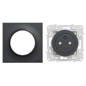 SCHNEIDER Odace Prise de courant 2P+T affleurante complète anthracite 