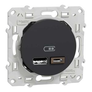 SCHNEIDER Odace Prise chargeur double USB TYPE A+C anthracite - S540401