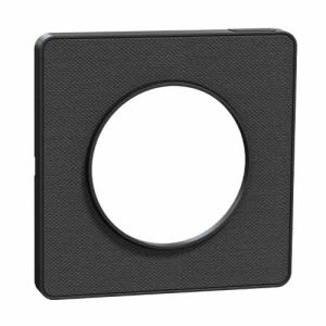 Plaque simple SCHNEIDER Odace Touch en tissu Kvadrat noir et liseré anthracite - vue de profil