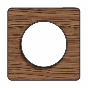 plaque 1 poste Schneider Odace Touch finition bois zebrano avec liseré anthracite - vue de face