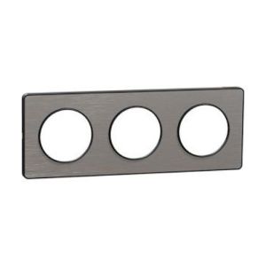Plaque triple SCHNEIDER Odace Touch aluminium brossé avec liseré anthracite - vue de profil