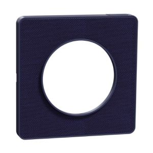Plaque simple SCHNEIDER Odace Touch finition tissu Kvadrat bleu roi avec liseré bleu cobalt - vue de profil