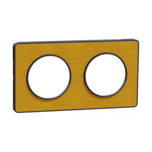plaque 2 postes Schneider Odace Touch finition Kvadrat ocre avec liseré bleu cobalt
