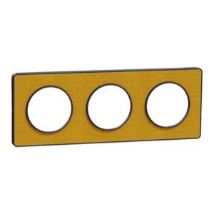 plaque 3 postes Schneider Odace Touch finition Kvadrat ocre avec liseré bleu cobalt