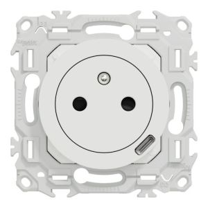 prise de courant 2P+T Schneider Odace avec USB-C coloris blanc craie - vue de face