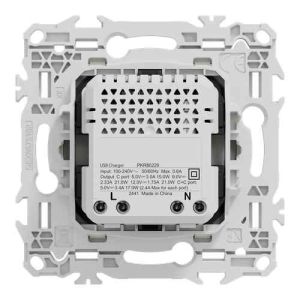 Chargeur double USB type C Schneider Odace blanc craie - vue de dos