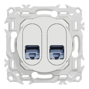 Prise double RJ45 Schneider Odace blanc - vue de face