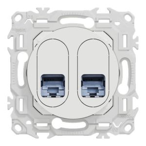 double prise RJ45 Schneider Odace blanc craie - vue de face