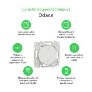 Caractéristiques techniques interrupteur connecté volet roulant Schneider Wiser Odace