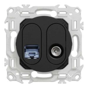 prise mixte RJ45+TV Schneider Odace noir - vue de face