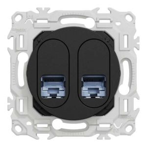 prise RJ45 double Schneider Odace noir - vue de face