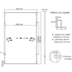 panneau solaire bi-verre TCL Solar - schéma avec dimensions
