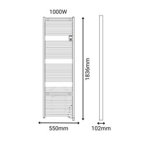 Sèche serviettes connecté Thermor Riva 5 blanc 1000W - schéma avec dimensions