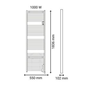 Sèche serviettes connecté Thermor Riva 5 1000W noir carbone - schéma avec dimensions