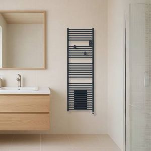 Sèche serviettes connecté avec soufflerie Thermor Riva 5 1750W gris ardoise - photo ambiance salle de bain