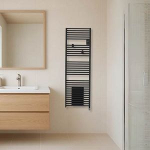Sèche serviettes connecté avec soufflerie Thermor Riva 5 1750W noir carbone - photo ambiance salle de bain
