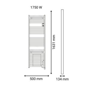Sèche serviettes connecté avec soufflerie Thermor Riva 5 1750W noir carbone - schéma avec dimensions