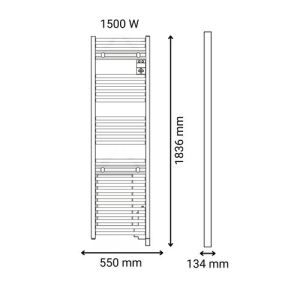 sèche serviette connecté étroit avec soufflerie Thermor Riva 5 1500W gris menhir - schéma avec dimensions