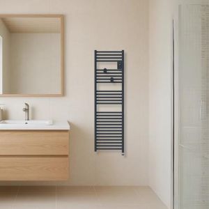 Sèche serviettes connecté étroit Thermor Riva 5 500W gris ardoise dans une salle de bain