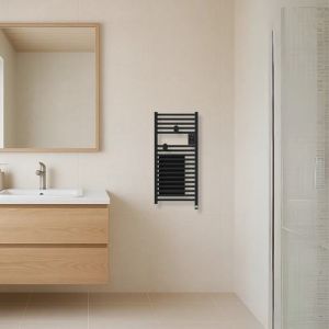 Sèche serviettes connecté étroit avec soufflerie Thermor Riva 5 1300W noir carbone - photo salle de bain