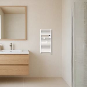 Sèche serviettes connecté étroit Thermor Riva 5 300W blanc brillant - photo salle de bain