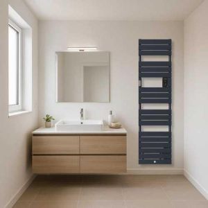 Sèche serviette électrique étroit avec soufflerie Thermor Riviera 2 1500W gris ardoise - photo ambiance salle de bain