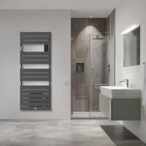 Sèche serviette électrique avec soufflerie Thermor Riviera 2 1500W gris menhir - photo ambiance salle de bain