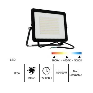 Projecteur extérieur LED extra plat TCIAO 230V 75W/100W 8270lm à 11400lm 3CCT noir réf. TLS8042 - fiche technique