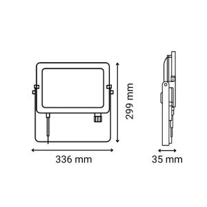 Projecteur extérieur LED extra plat TCIAO 230V 150W/200W 16500lm à 21800lm 3CCT noir réf.TLS8043 - schéma avec dimensions