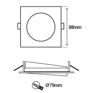 VISION-EL Support de spot carré orientable 88 x 88 mm blanc - schéma avec dimensions