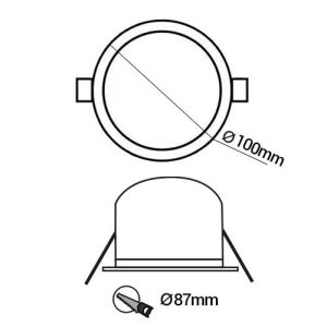 VISION-EL Support de spot BBC rond orientable 100 mm avec douille automatique blanc - schéma avec dimensions