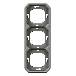 Support plaque encastré 3 postes gris Legrand Plexo - vue de face verticale