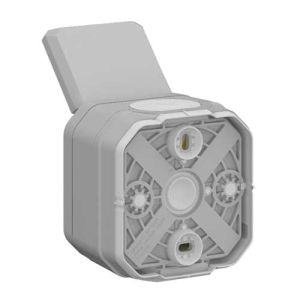 Prise électrique étanche grise capot de protection ouvert Legrand Plexo - vue de dos