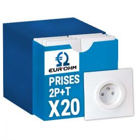 EUROHM SQUARE Pack complet 20 prises 2P+T + 20 plaques simples blanc