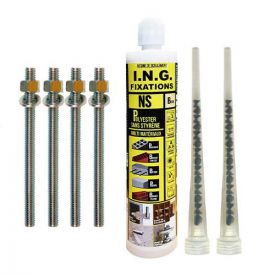 ING FIXATIONS Kit scellement chimique Polyester 300 ml + tiges filetées 10x160- A860050