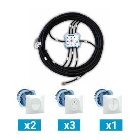 KEO Kit Pieuvre électrique universelle pour chambre et bureau - 2 interrupteurs + 3 prises 2P+T + 1 interrupteur VR + 1 DCL
