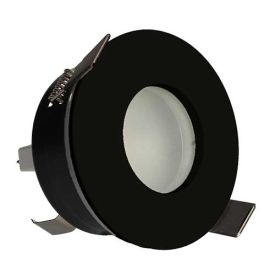 Support de spot encastré fixe rond IP65 82mm noir pour salle de bain