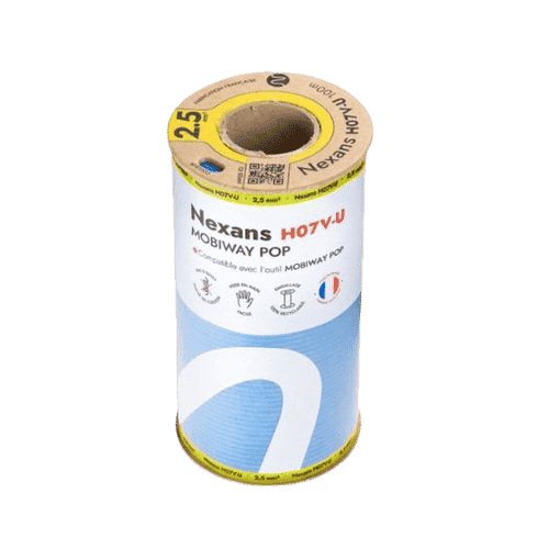 bobine de 100m de fil électrique H07VU 2,5mm² bleu Nexans Mobiway Pop