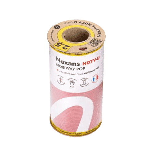 Bobine de 100m de fil électrique rigide H07VU Nexans Mobiway Pop 2,5mm² rouge