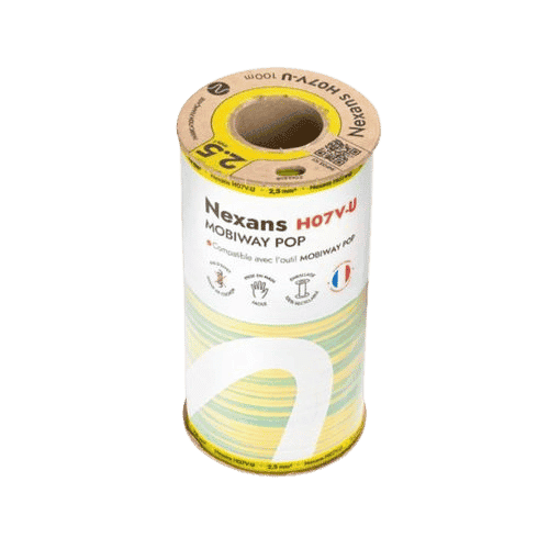 Fil électrique rigide H07VU 2.5² vert/jaune NEXANS Mobiway POP bobine de 100m