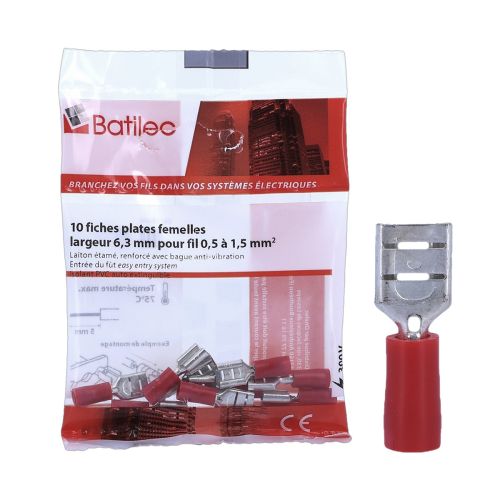 Cosses plates femelles rouges BATILEC 0,25 à 1,5 mm²- Lot de 10