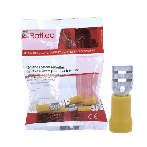 Cosses plates femelles jaunes BATILEC 4 à 6 mm² - Lot de 10