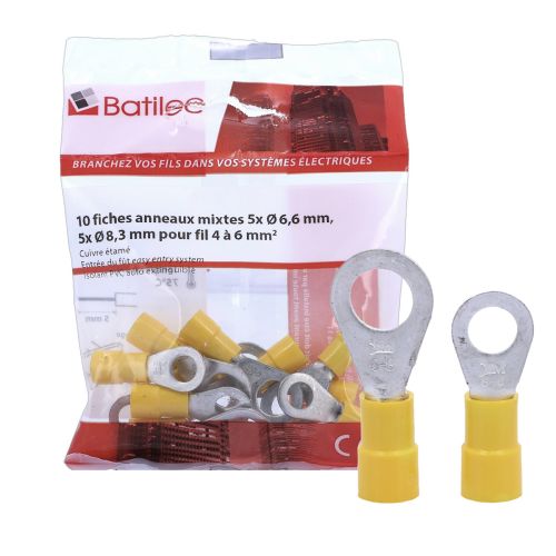 Fiches anneau jaunes BATILEC 4 à 6 mm²- Lot de 10