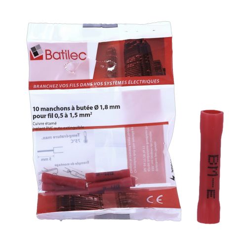 Manchons à butée rouges BATILEC 0,5 à 1,5 mm² longueur 26 mm - Lot de 10