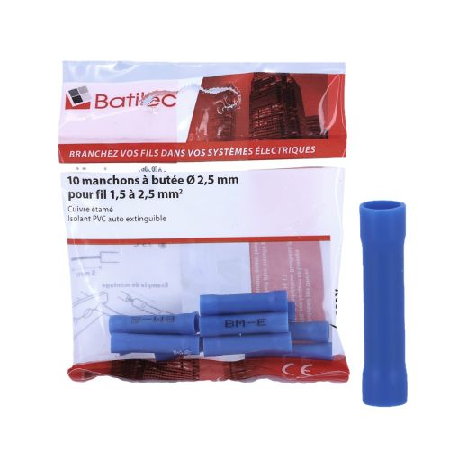 Manchons à butée bleus BATILEC 1,5 à 2,5 mm² longueur 26 mm - Lot de 10