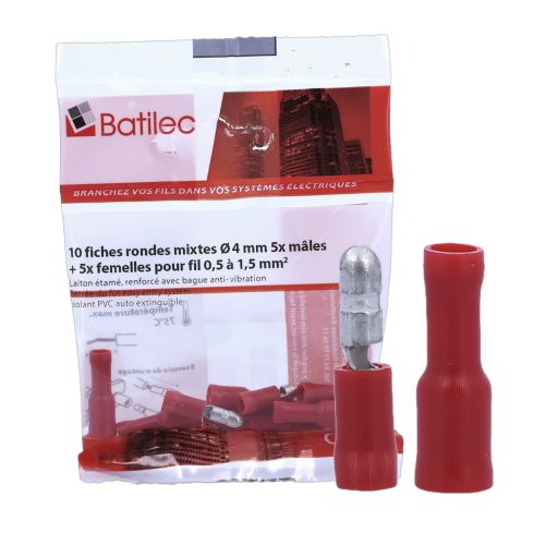 Cosses rondes rouges BATILEC  0,25 à 1,5 mm² - Lot de 10